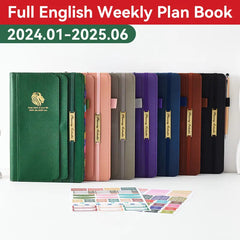 2024 New English Agenda Planner Imitation Leather 18 Months 2024 Planner Efficiency Manual Calendar Notebook